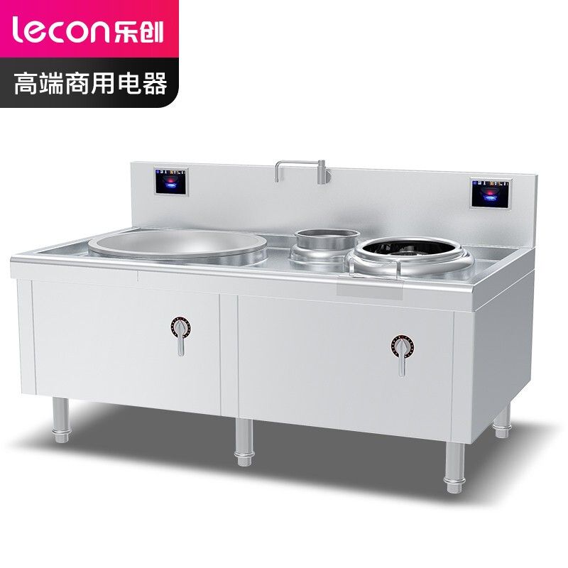 乐创/lecon 电磁炉 LC-J-DX2015S 尺寸2000*1100*（800+400）mm、额定电压380V、空气开关125A+100A、额定功率20KW+15KW、火力档位数量8档、推荐就餐人数150+30