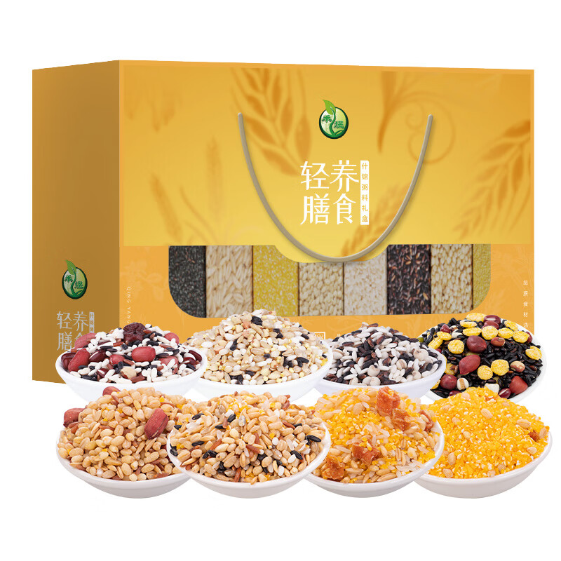 禾煜 山珍干货礼盒 2.4kg/盒 轻养膳食什锦粥料礼盒 八宝粥料300g
紫糯薏米粥料300g
十谷米粥料300g
玉米红薯粥料300g
小米胡萝卜粥料300g
糯米红枣粥料300g
燕麦花生粥料300g
糙米谷物粥料300g